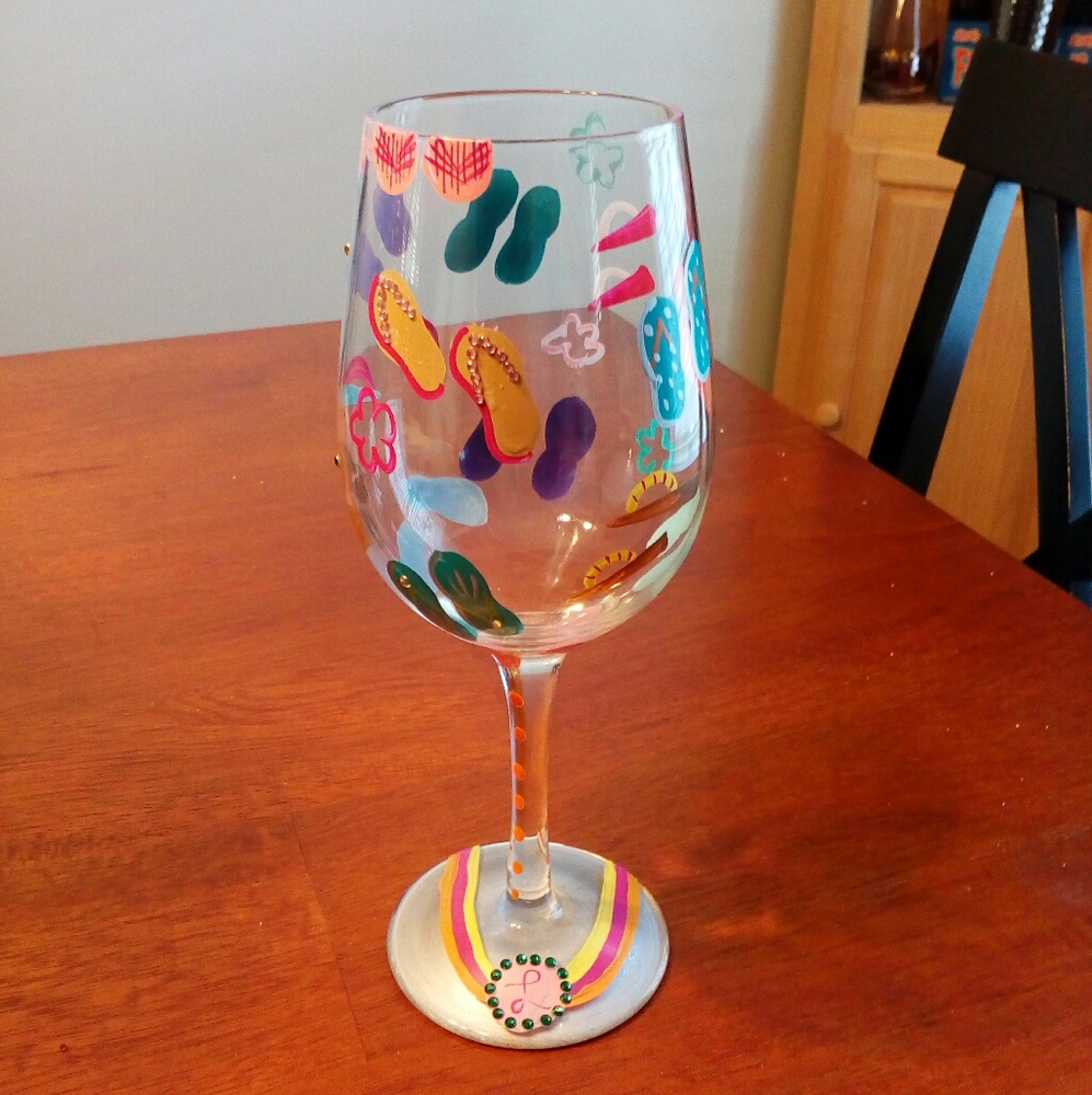 New Lolita Hand Painted Flip Flops Too Wine Glass